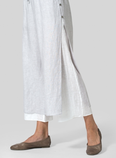 Linen Double-Layer Cropped Pants With Sea Shell Button
