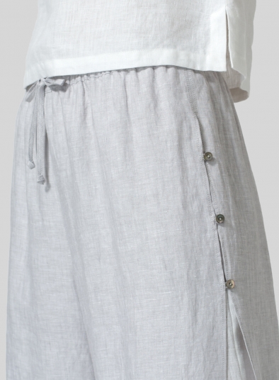 Linen Double-Layer Cropped Pants With Sea Shell Button