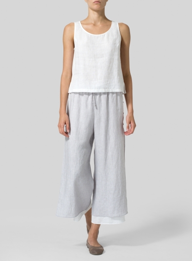 Linen Double-Layer Cropped Pants With Sea Shell Button