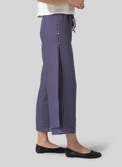 Linen Double-Layer Cropped Pants With Sea Shell Button