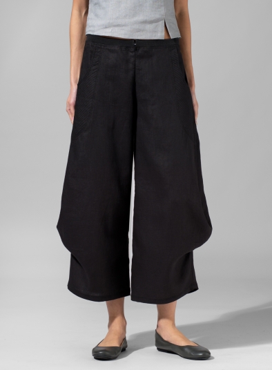 Linen Flared Leg Crop Pants