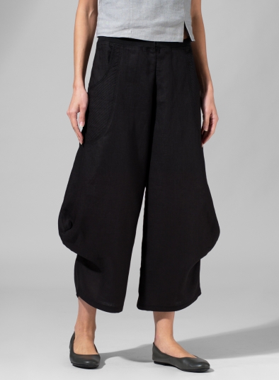 Linen Flared Leg Crop Pants