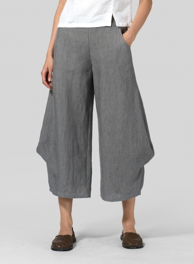 Linen Flared Leg Crop Pants