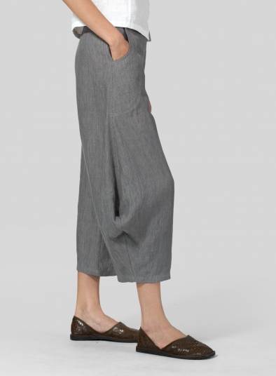 Linen Flared Leg Crop Pants