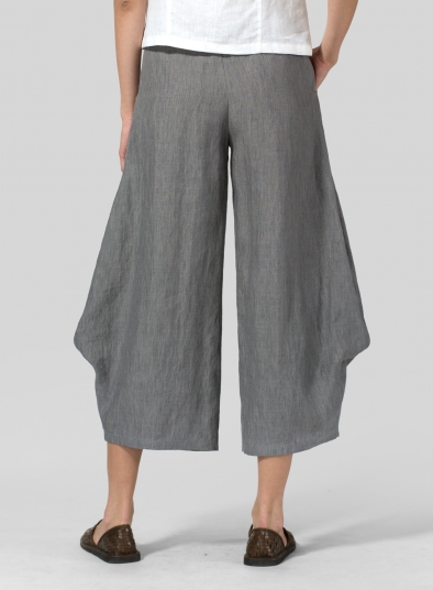 Linen Flared Leg Crop Pants