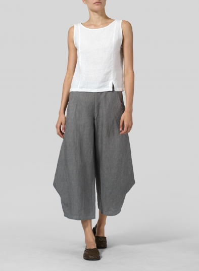 Linen Flared Leg Crop Pants