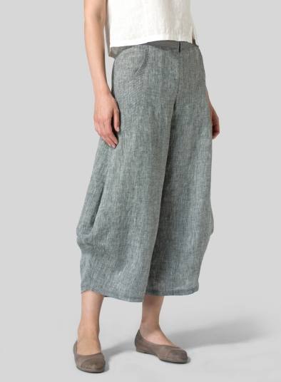 Linen Flared Leg Crop Pants