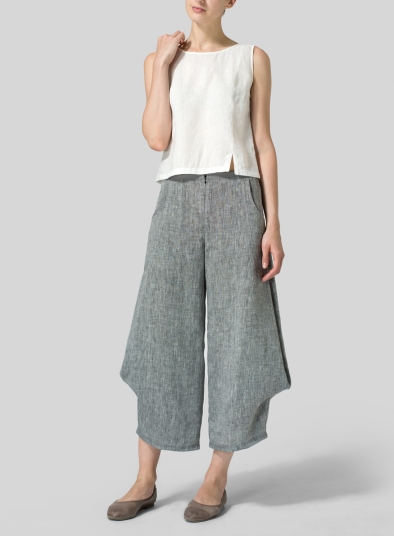 Linen Flared Leg Crop Pants