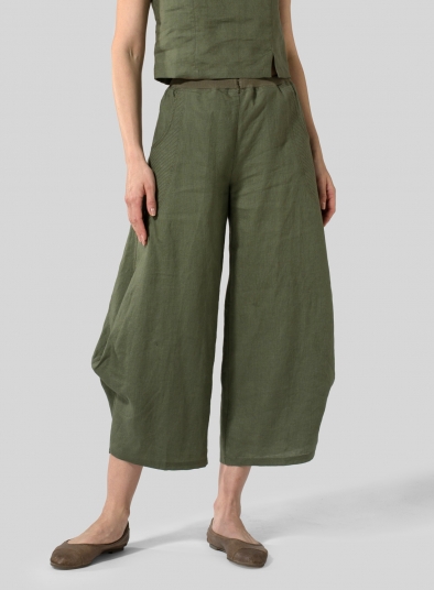 Linen Flared Leg Crop Pants