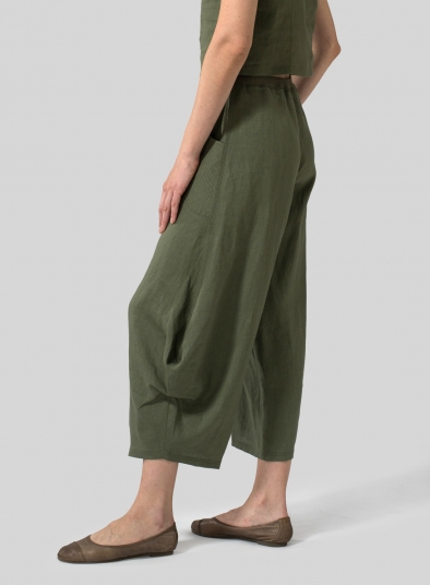 Linen Flared Leg Crop Pants