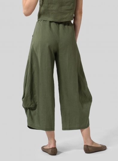 Linen Flared Leg Crop Pants