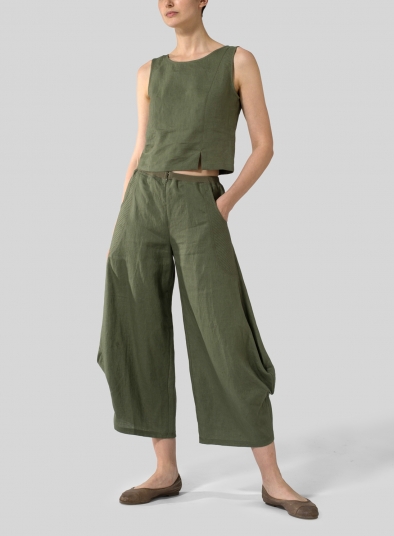 Linen Flared Leg Crop Pants