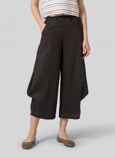 Linen Flared Leg Crop Pants