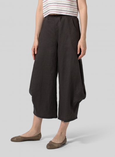 Linen Flared Leg Crop Pants