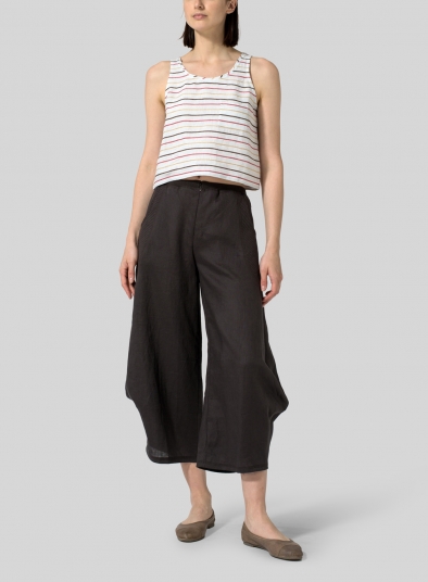 Linen Flared Leg Crop Pants