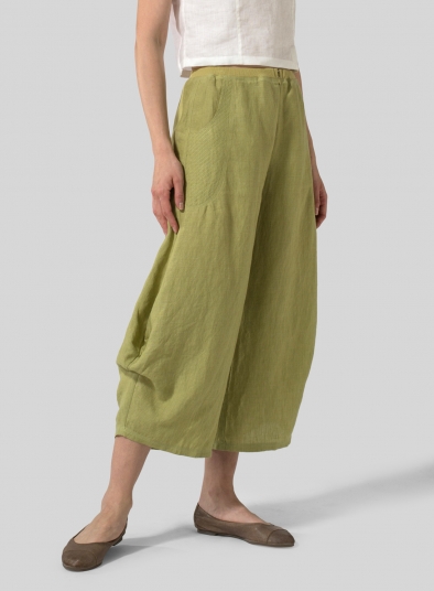 Linen Flared Leg Crop Pants