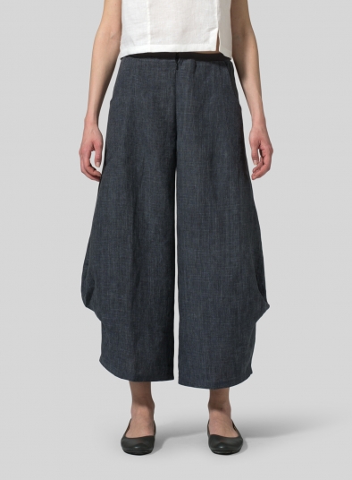 Linen Flared Leg Crop Pants