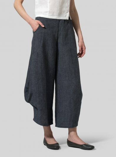 Linen Flared Leg Crop Pants