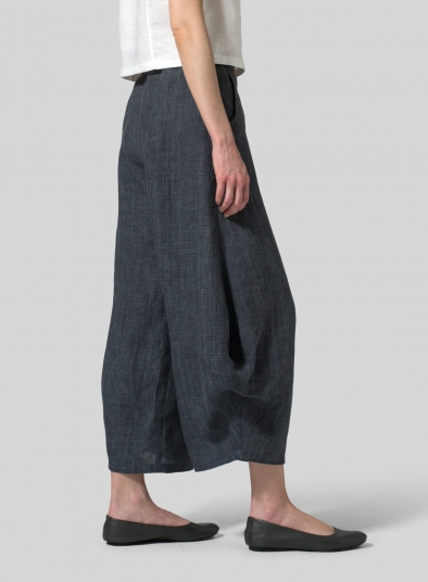 Linen Flared Leg Crop Pants