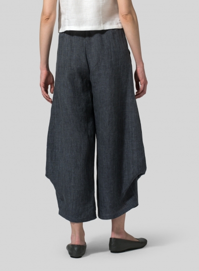 Linen Flared Leg Crop Pants