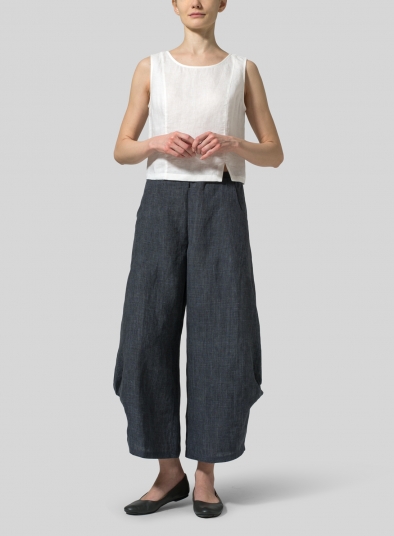 Linen Flared Leg Crop Pants