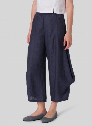 Linen Flared Leg Crop Pants