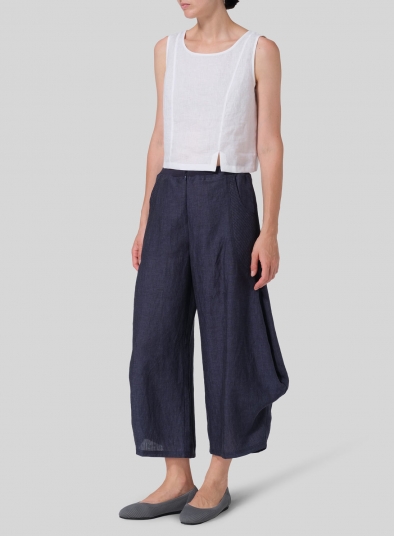 Linen Flared Leg Crop Pants