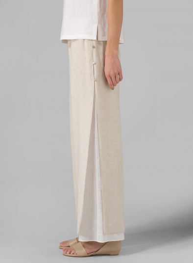 Linen Double Layer Pants With Sea Shell Button