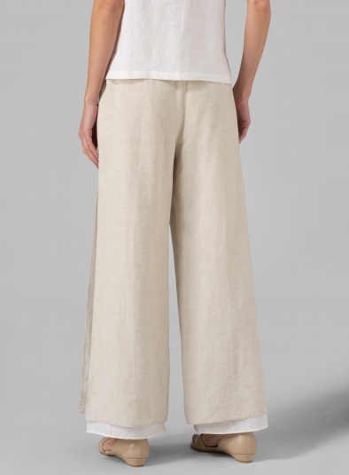 Linen Double Layer Pants With Sea Shell Button