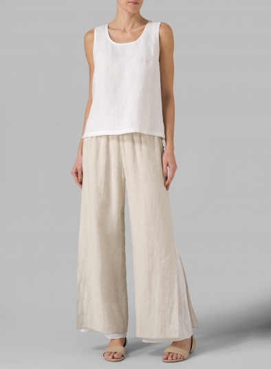 Linen Double Layer Pants With Sea Shell Button