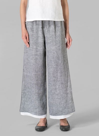 Linen Double Layer Pants With Sea Shell Button