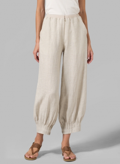 Linen Pleated Cuff Crop Pants