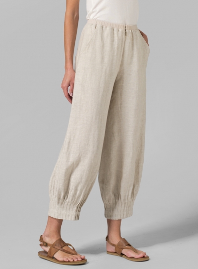 Linen Pleated Cuff Crop Pants