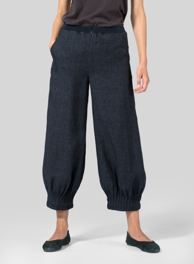 Linen Pleated Cuff Crop Pants