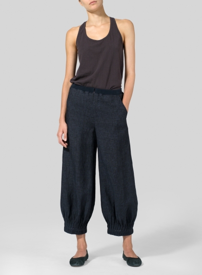 Linen Pleated Cuff Crop Pants