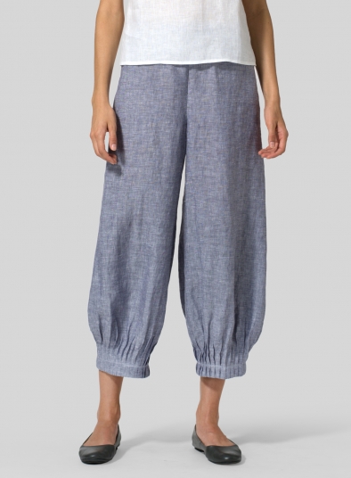 Linen Pleated Cuff Crop Pants