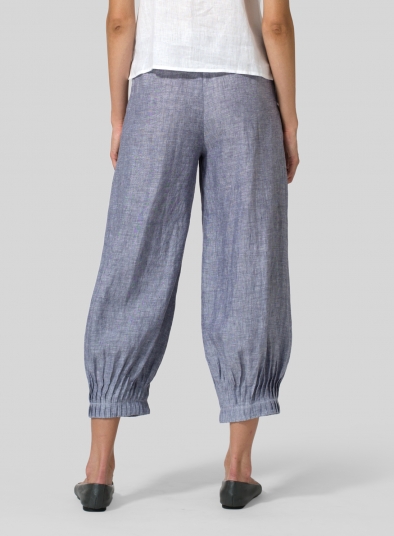 Linen Pleated Cuff Crop Pants