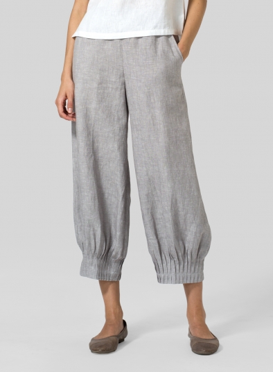 Linen Pleated Cuff Crop Pants
