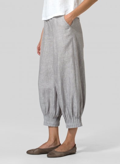 Linen Pleated Cuff Crop Pants
