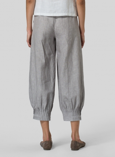 Linen Pleated Cuff Crop Pants