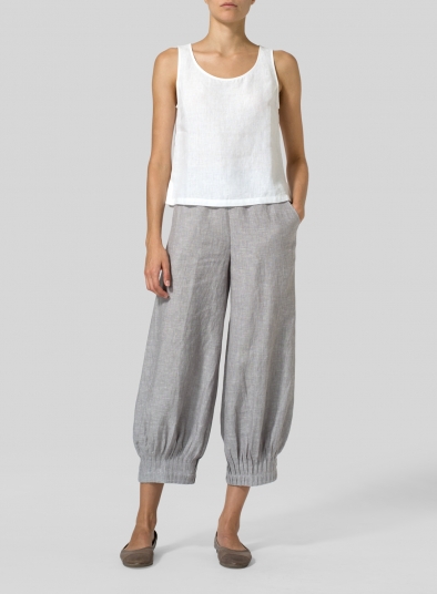 Linen Pleated Cuff Crop Pants