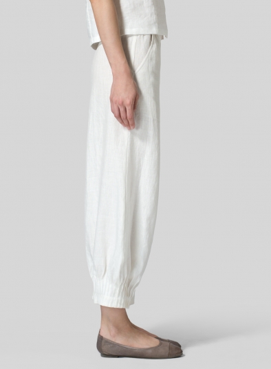 Linen Pleated Cuff Crop Pants