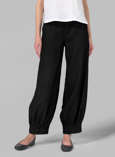 Linen Pleated Cuff Ankle Length Pants