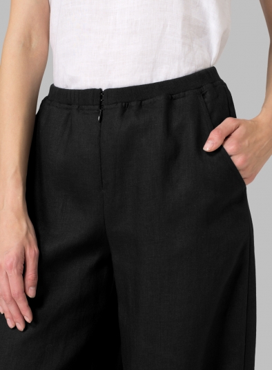 Linen Pleated Cuff Ankle Length Pants