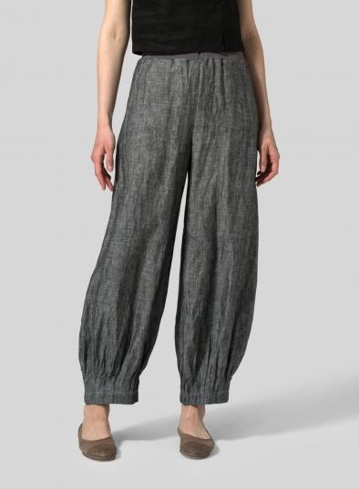 Linen Pleated Cuff Ankle Length Pants