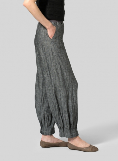 Linen Pleated Cuff Ankle Length Pants