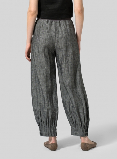 Linen Pleated Cuff Ankle Length Pants