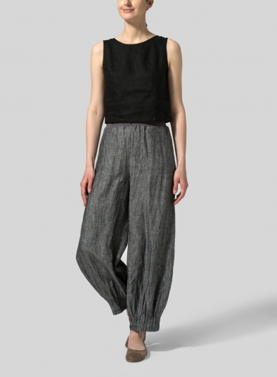 Linen Pleated Cuff Ankle Length Pants