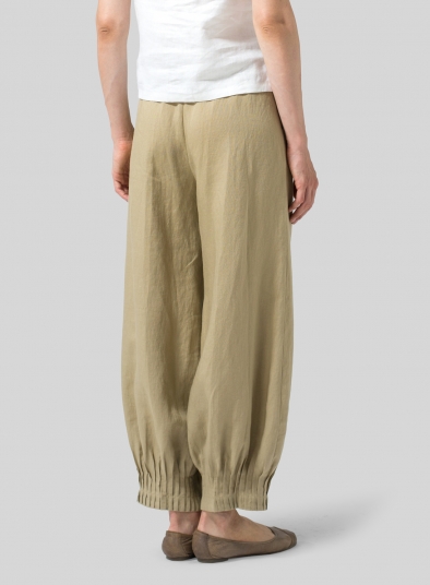 Linen Pleated Cuff Ankle Length Pants