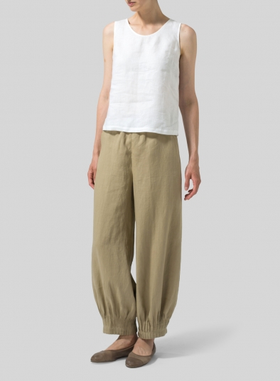 Linen Pleated Cuff Ankle Length Pants